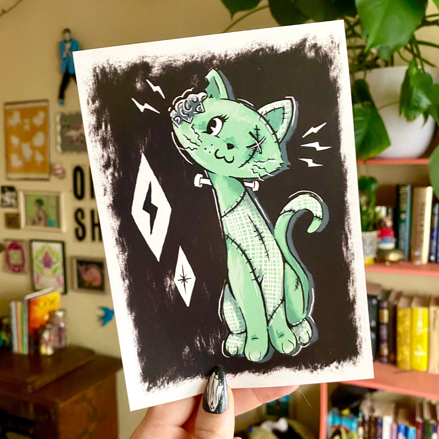 Retro Franken-Cat Print