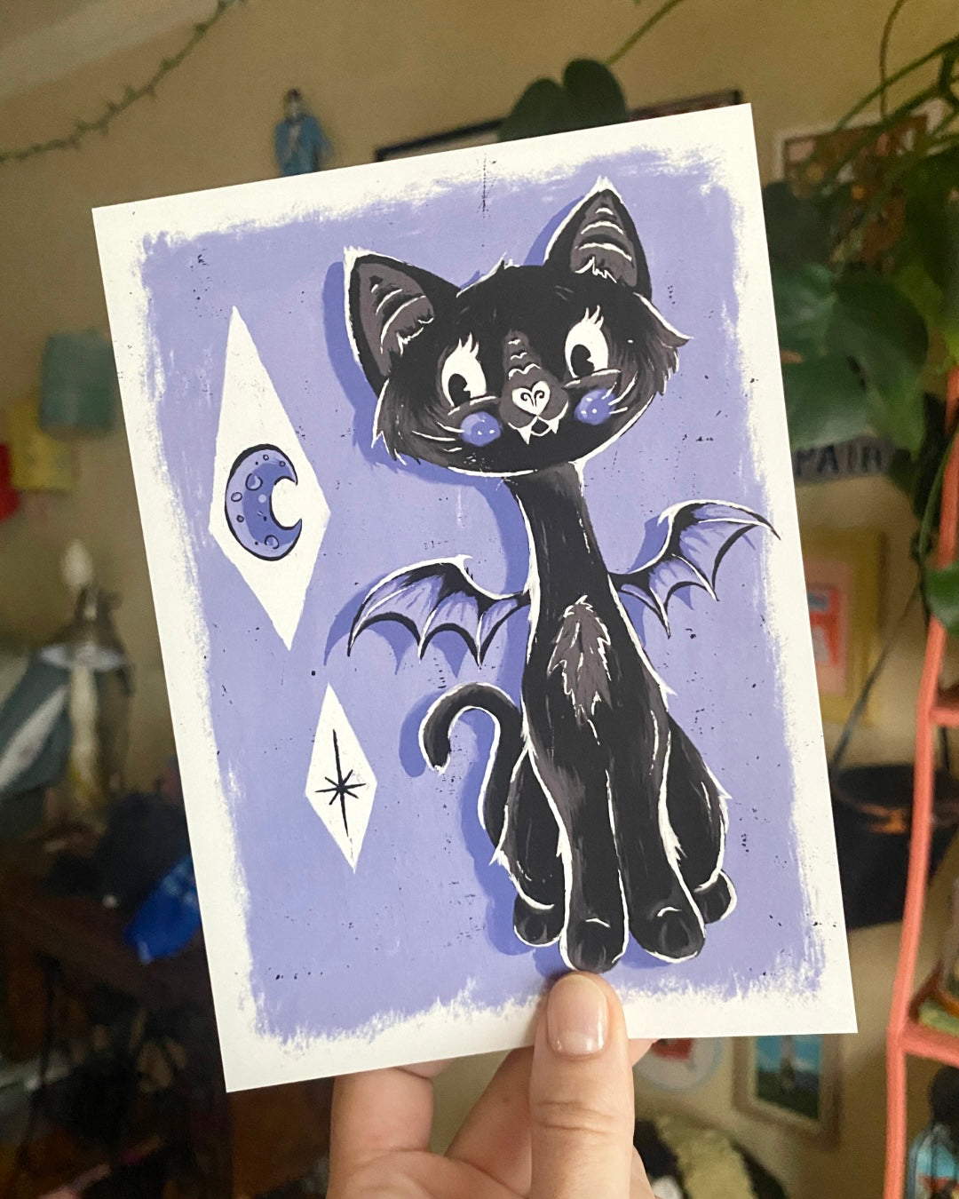 Retro Bat Cat Print