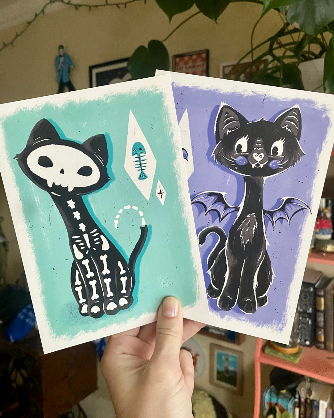 Retro Skeleton Cat Print