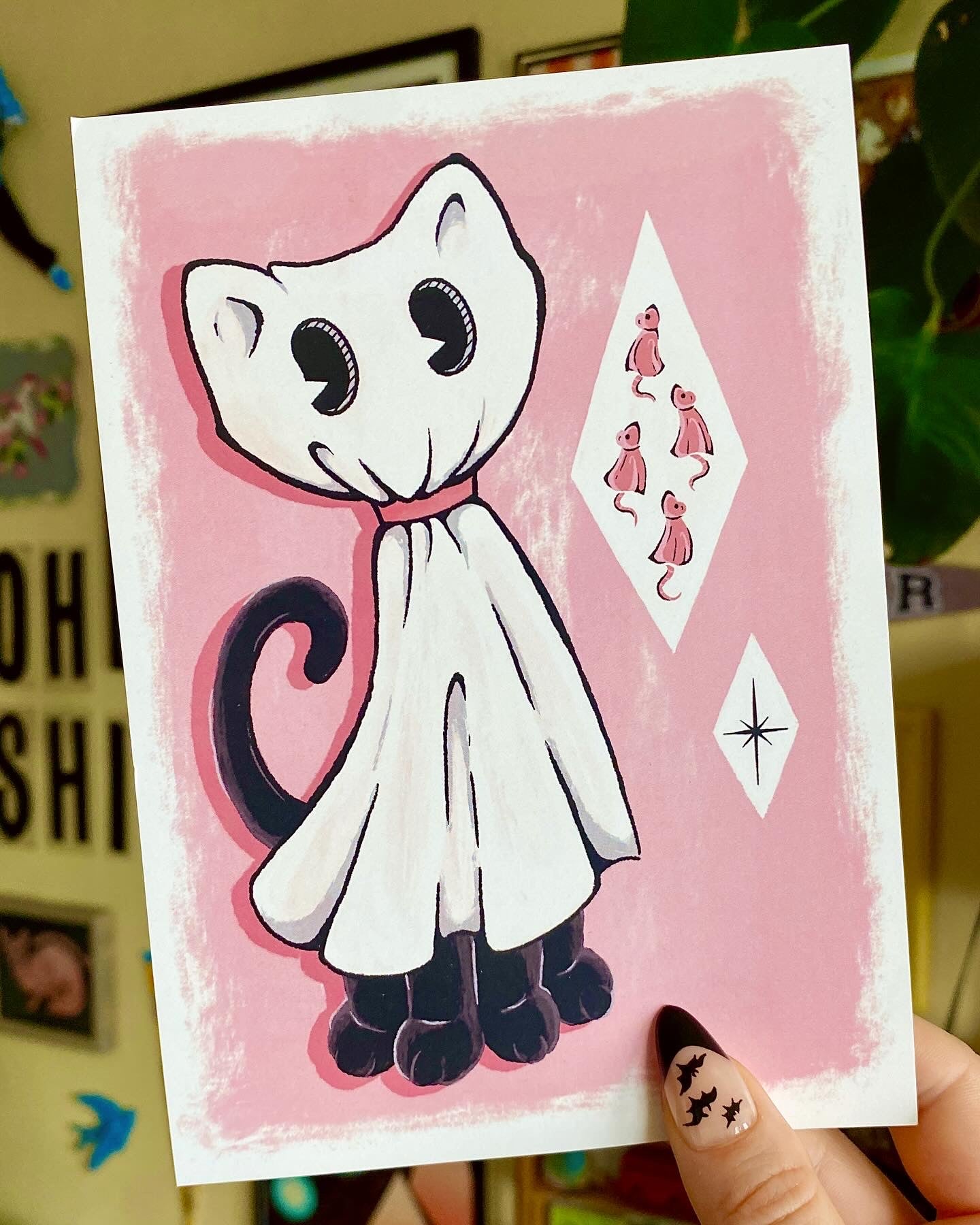 Retro Ghost Cat Print